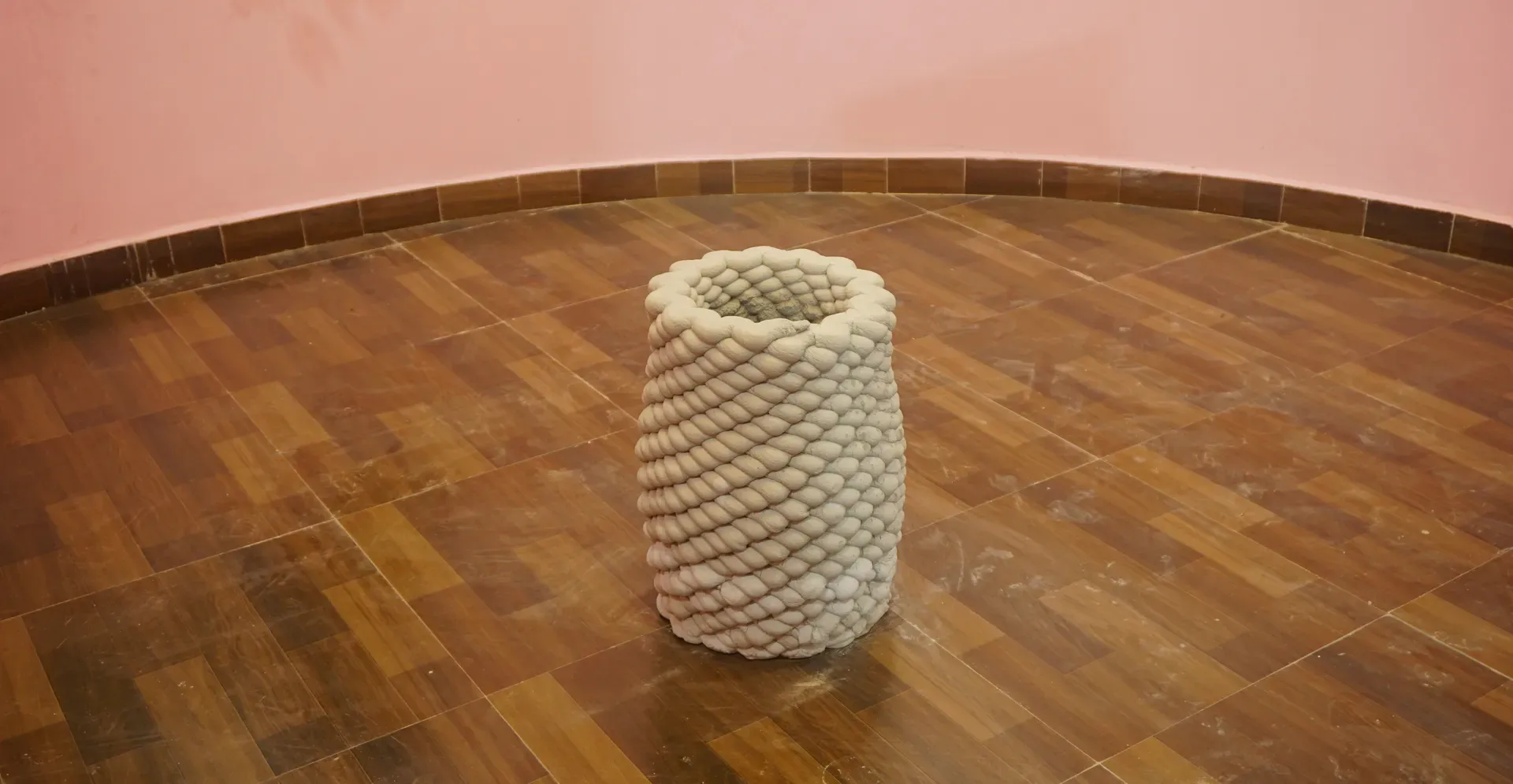 Tall Braided Concrete Planter — Wide View